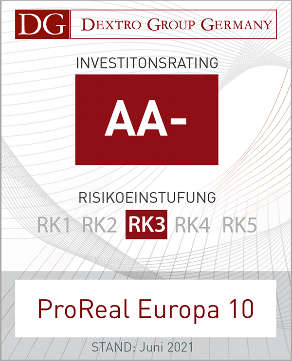Dextro Rating Siegel Investmentfonds ProReal Europa 10